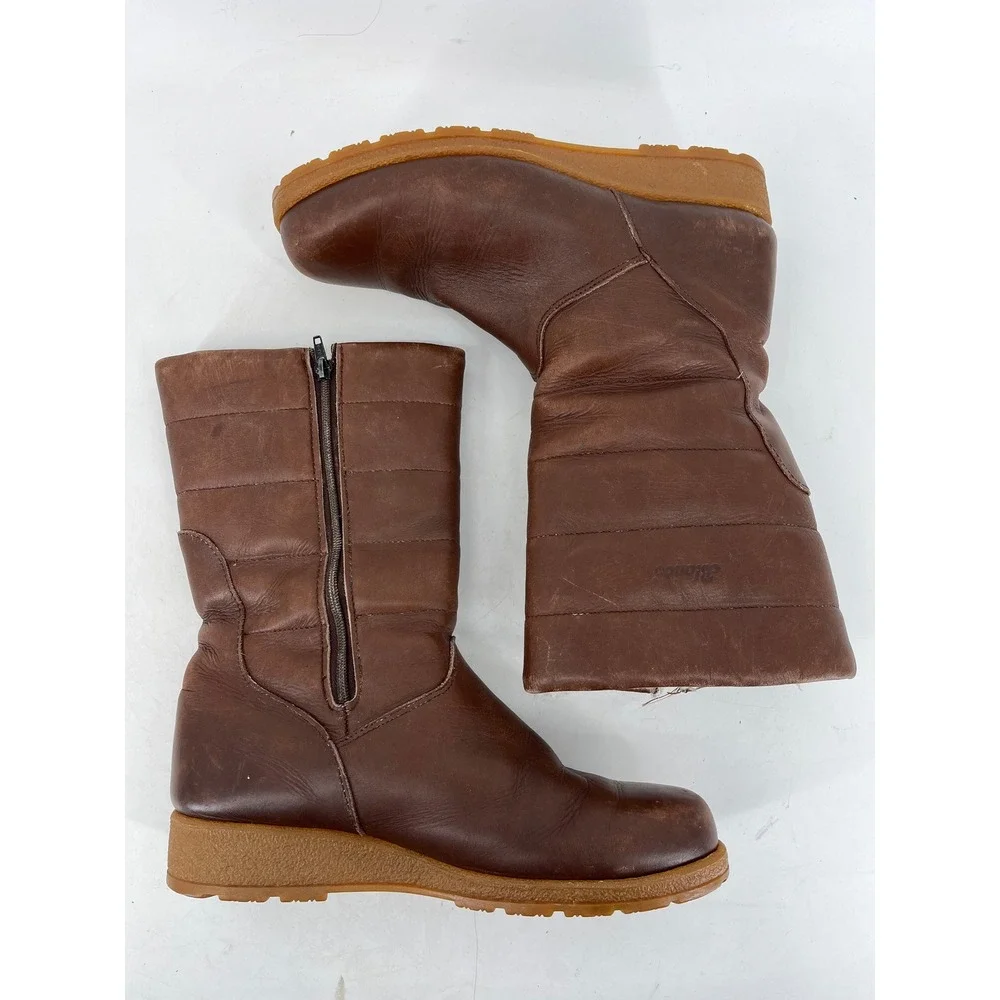 Blondo Mid Calf Winter Boots Womens 11 Brown Leather Quilted Zip Shearling Lined